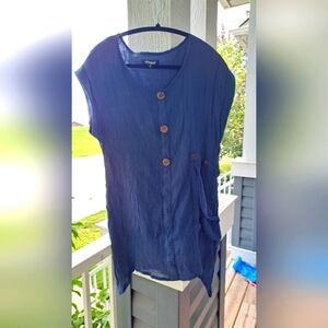 "PAPA" Blue Buttoned Blouse with Pocket